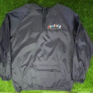 Thrasher Magazine Hooded Anorak Jacket 1/4 Men's XL Skate Rain Windbreaker Blue